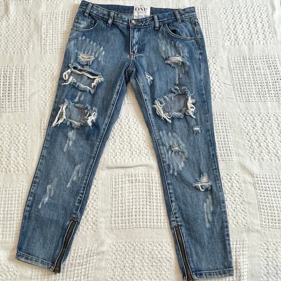 ONE By One Teaspoon Distressed zip ankle low rise Trashed Free Birds J2 2204 - Picture 15 of 15